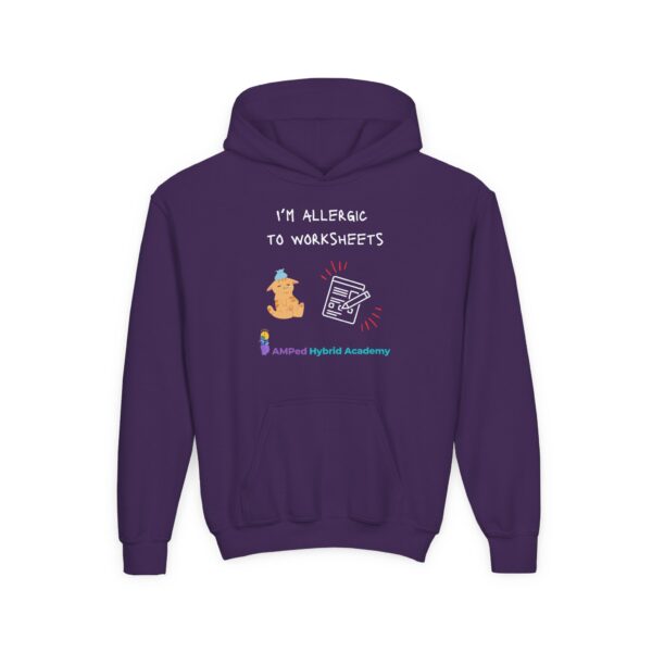 Allergic to Worksheets - Youth Heavy Blend Hooded Sweatshirt - Image 15
