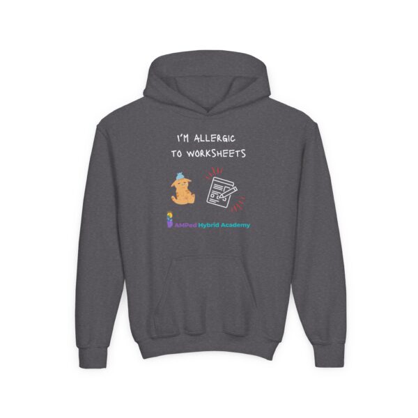 Allergic to Worksheets - Youth Heavy Blend Hooded Sweatshirt - Image 3