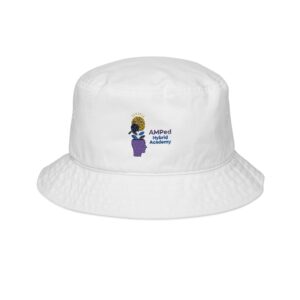 AMPed Hybrid Academy Embroidery Bucket Hat with Inspired Art | Unique Headwear for Festivals, Beach Days, Summer Vibes, Cool Artist Gift, Sun Protection