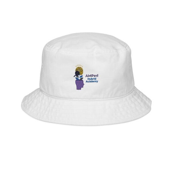 AMPed Hybrid Academy Embroidery Bucket Hat with Inspired Art | Unique Headwear for Festivals, Beach Days, Summer Vibes, Cool Artist Gift, Sun Protection