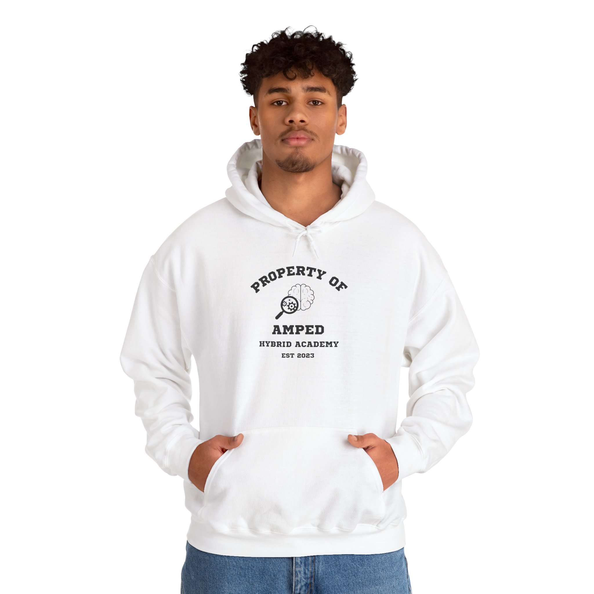 Property of AMPed Hybrid Academy Unisex Hooded Sweatshirt, Cozy Hoodie - Image 4