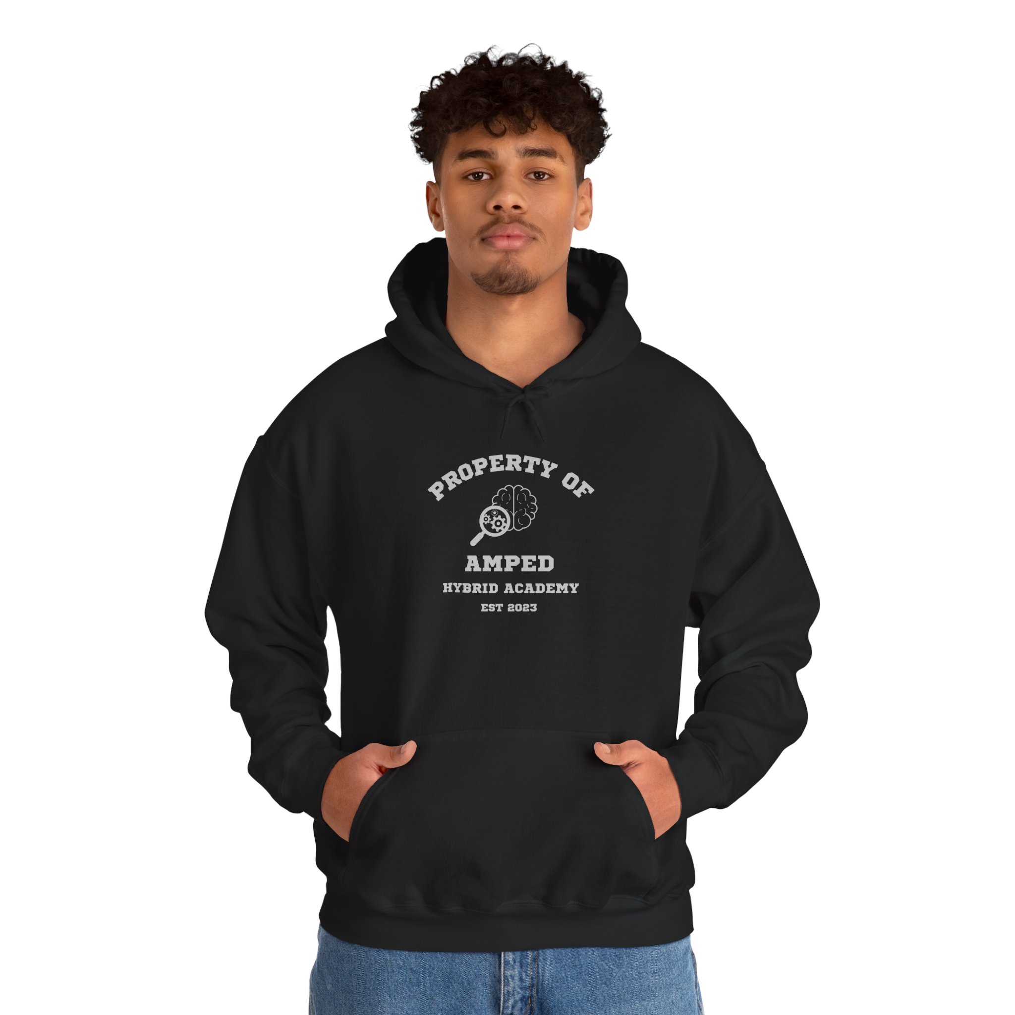 Property of AMPed Hybrid Academy Unisex Hooded Sweatshirt, Cozy Hoodie - Image 15