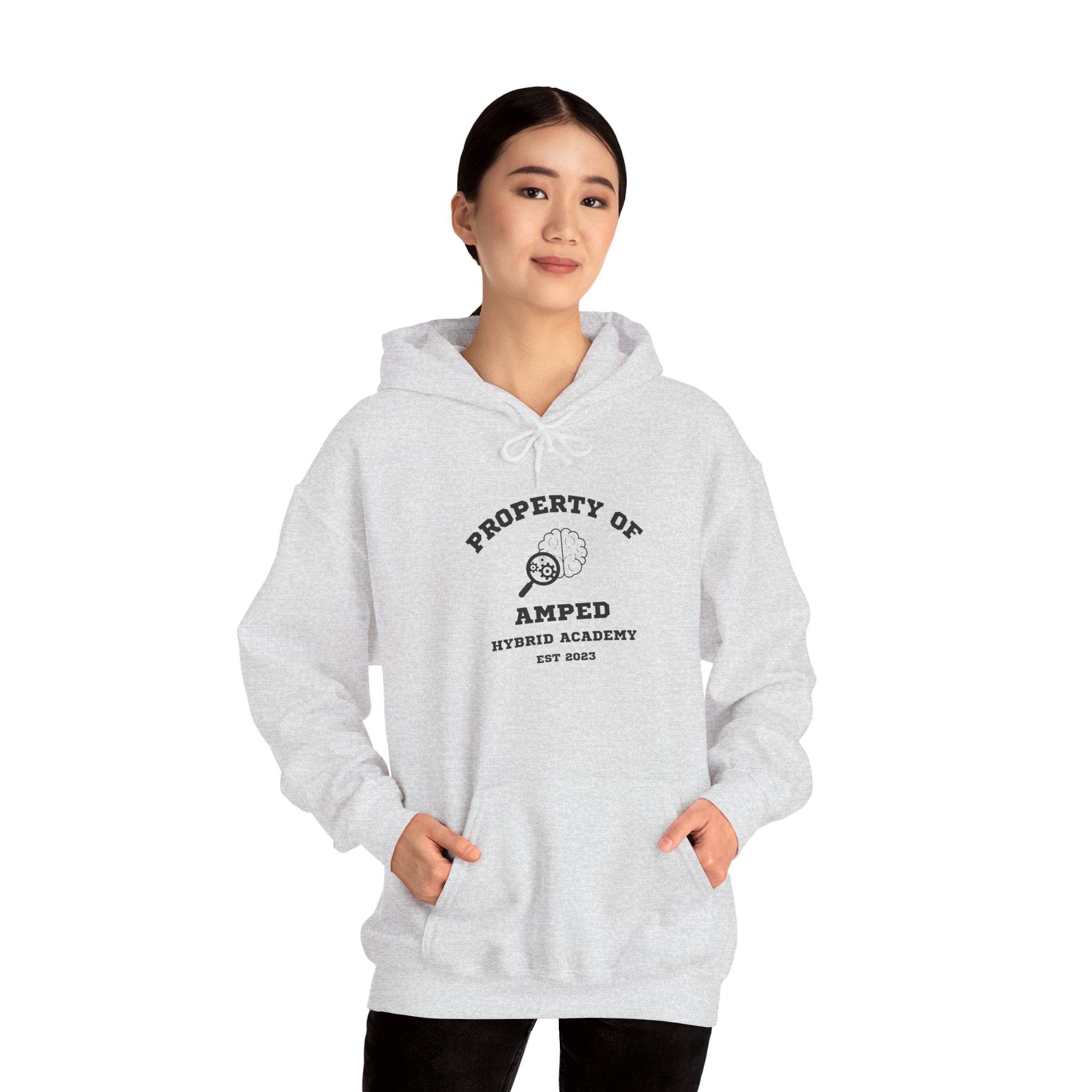 Property of AMPed Hybrid Academy Unisex Hooded Sweatshirt, Cozy Hoodie - Image 9