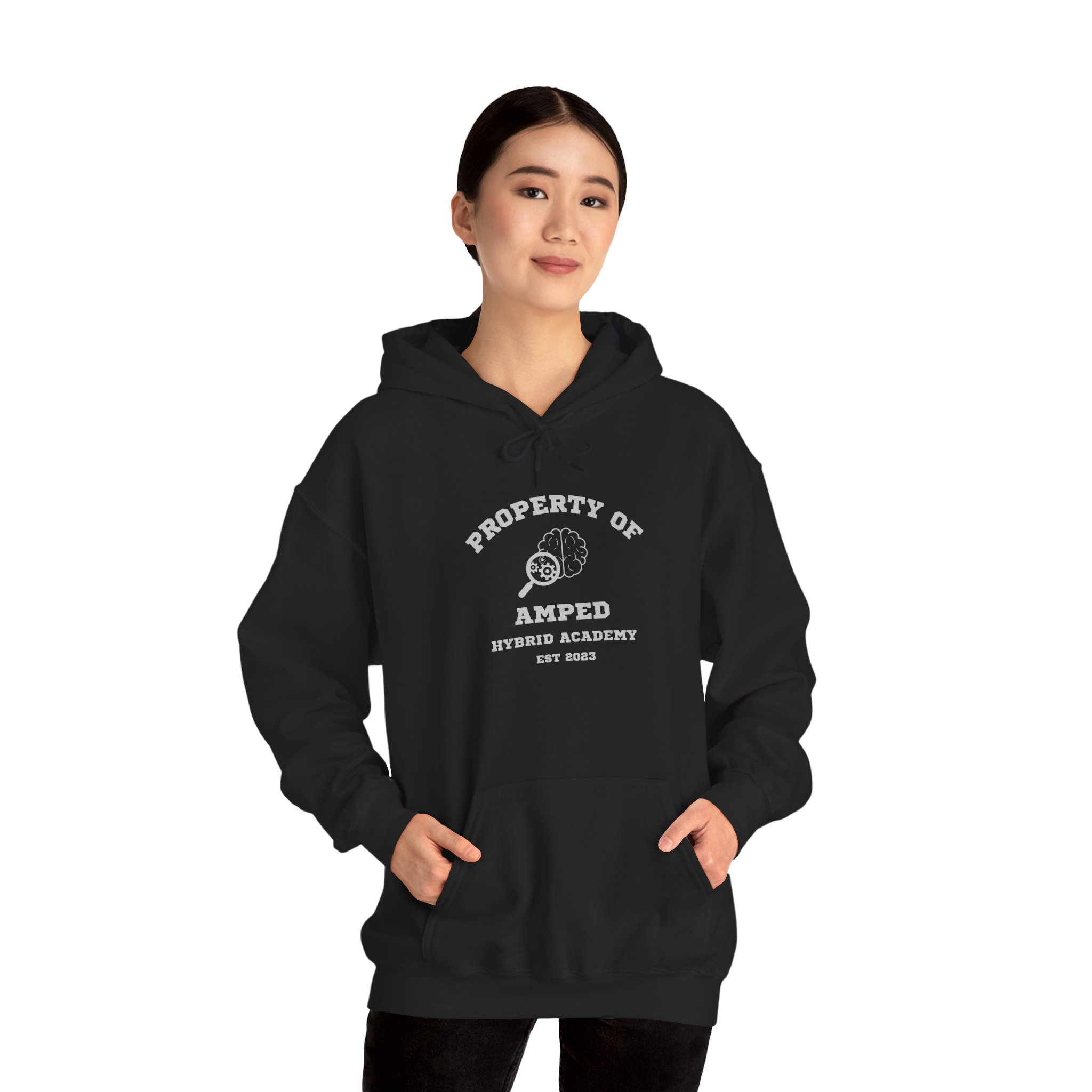 Property of AMPed Hybrid Academy Unisex Hooded Sweatshirt, Cozy Hoodie - Image 14