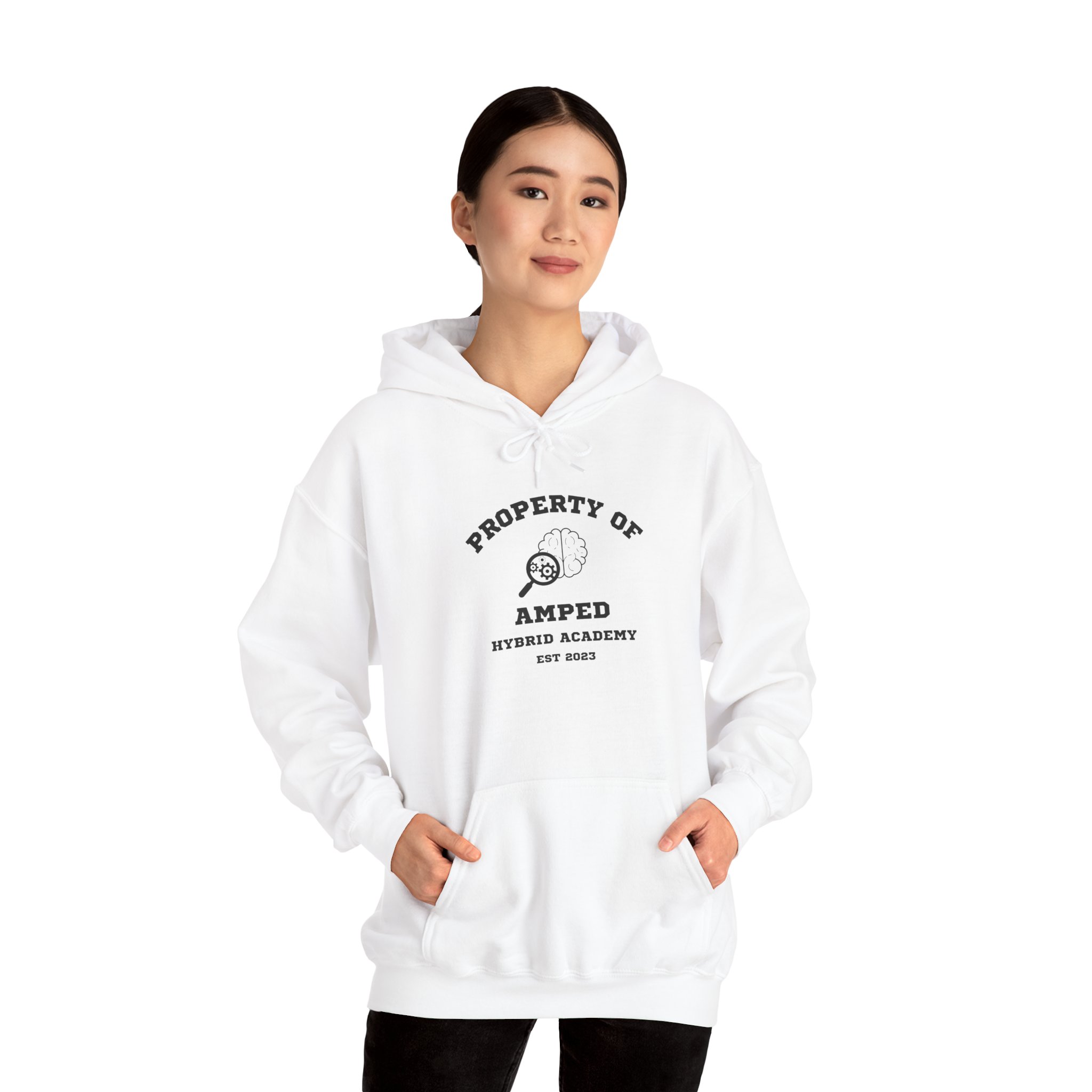 Property of AMPed Hybrid Academy Unisex Hooded Sweatshirt, Cozy Hoodie - Image 3